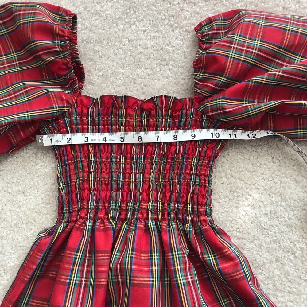 Bailey Harrison Red Plaid MIDI Puffer Sleeve Holiday Dress Size Medium - Picture 5 of 7